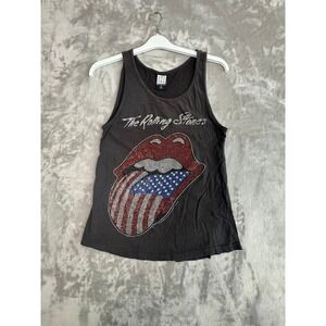 Amplified Rolling Stones TankTop Women Size S Rhinestone Lips Patriotic USA Flag